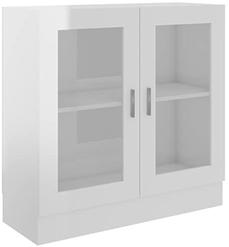 vidaXL Vitrinenschrank Bücherschrank Aktenschrank Büroschrank Vitrine Schrank Bücherregal Sideboard Hochglanz-Weiß 82,5x30,5x80cm Holzwerkstoff