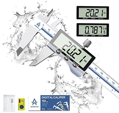 Calibre Digital, ACEMETER Pie de Rey Profesional Acero Inoxidable 150 mm con Pantalla LCD Grande,Conversión de Pulgadas/Milímetro y Interruptor de Alimentación Automático