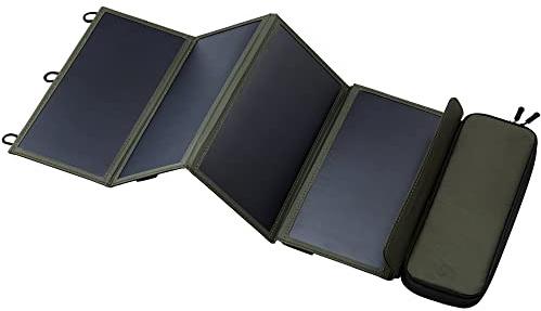 ELECOM NESTOUT - Pannello solare portatile, doppia porta USB-A, caricabatterie per la generazione di energia da 28 W, per telefono da campeggio, in nylon ripstop resistente all'acqua, pieghevole,