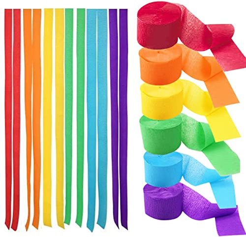 CC wonderland zone Lot de 6 Rouleaux Crépon Papier Multicolores,Serpentin en Papier Coloré pour Décoration de Fête(25 m x 4,5 cm par Rouleau)
