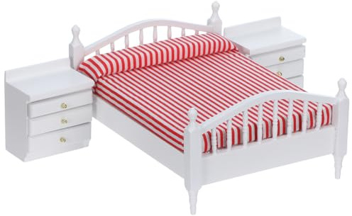 Miniature Furniture Pink Double Bed Synthetic Material 1: 12 Dollhouse Furniture Baby Doll Accessories Set for Decoration Kids Room