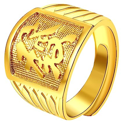 JewelryWe 3 st herrring förgylld rikedom/lycka/rikedom band sigillring band justerbar storlek, 62 (19.7)