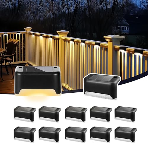 PATIOWIN Solar Deck Lights Outdoor, Solar Step Lights Waterproof Led Lights for Outdoor Stairs, Step, Fence, Patio,Yard,Porch and Balcony(12 Pack,Warm White)