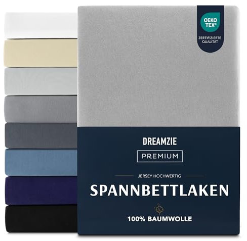 Dreamzie Premium Spannbettlaken 80x200 cm, Spannbetttuch für Dicke Matratzen bis zu 12 cm, Bettlaken 100% Jersey Baumwolle, 150 g/m², Oeko-TEX Zertifiziert - Grau
