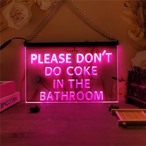 REWIS Please Don't Do Coke in The Bathroom LED Neon Signboard, Bar Bathroom Party Decor Neon Lights USB Powerd with Dimmer,Pink,30x20cm