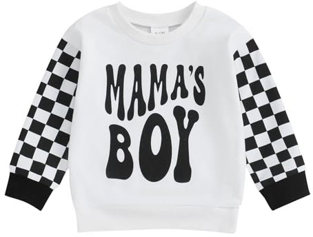 Vioyavo Newborn Toddler Baby Boys Sweatshirt Autumn Winter Fashion Pullover Hoodie Letters Plaid Print Long Sleeve Crew Neck Jumper Tops (Black, 18-24 Months)