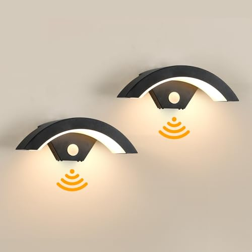 Comely 24 W LED-vägglampa för utomhusbruk, med rörelsedetektor, 2-pack IP65 vattentät utomhusvägglampa, utomhus LED-strålkastare för trädgård, garage, uteplats, varmvit 3 000 K