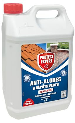 PROTECT EXPERT Anti Algues & Dépôts Verts - Concentré - Toitures Murs Terrasses - 5L - Jusqu'à 2000m² - Protection Longue Durée Pendant 6 Mois - Sans Rinçage - DIMAX5