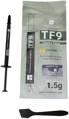 TR TF9 1,5 g de pasta de compuesto térmico para enfriadores de procesador, pasta de calor de alta conductividad 14 W/M.K para todos los procesadores (CPU, GPU), no conductor