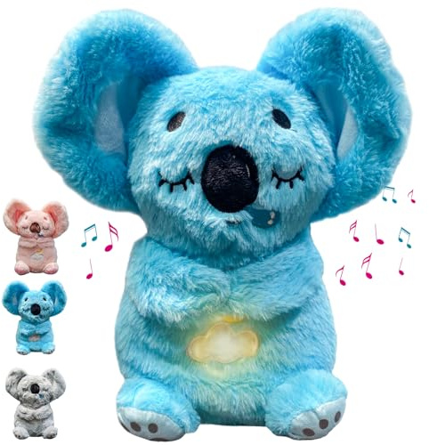 MeHoo Schlummer Koala Kuscheltier mit Rhythmischen Atembewegung, Musik und Warmes Licht, Atmender Koala Plüschtier, Baby Einschlafhilfe Neugeborenen Geschenk (Blau)