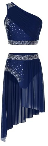 Nyeemya Haut De Danse avec Jupe Irrégulier Femme Ensemble De Danses Lyrique Latine Ballet Robe De Danse Bleu Marine M