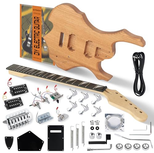 STRICH DIY Electric Guitar Kit, Fire Style Mahogany Body & Maple Neck Guitar with HH Pickups, Easy to Assemble Kit with All Parts Included – Build Your Own Electric Guitar SFR-D30