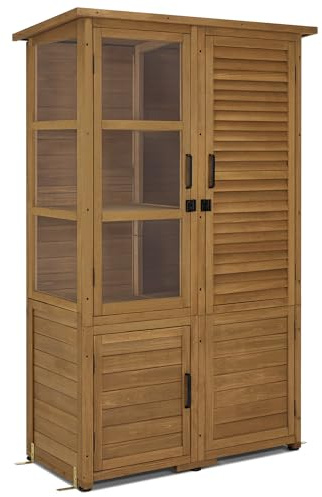 M MCombo Armoire de Jardin Abri de Jardin en Bois Résistant aux intempéries, abri de Jardin extérieur Étanche, pour l'extérieur Balcon Terrasse, 55×110×175 cm, 0130D (Naturel)