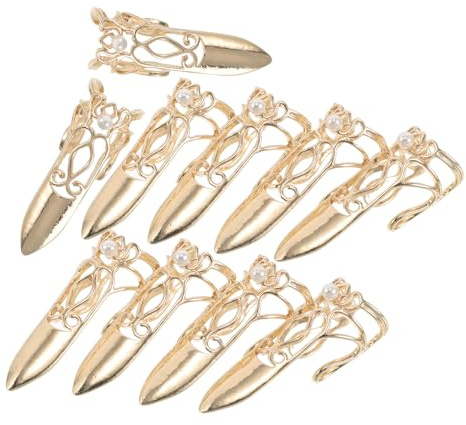 MUCKLILY Juego de 10 Uñas Postizas Antiguas Doradas de Aleación de Zinc, Ligeras y Protectoras para Yemas Dedos, Ideales para Espectáculos de Danza y Cosplay