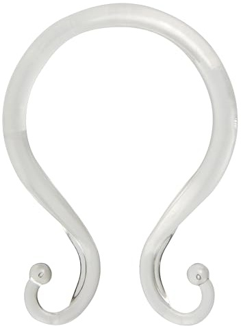 Kenney KN61211 Rust-Proof Smooth Plastic Shower Curtain Rings with Double Hanging Hooks for Shower Curtain and Standard Shower Curtain Rod, Bathroom Use, Easy to Install, Set of 12, Clear