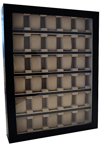 Vitrina de pared para 30 relojes, color negro con ventana
