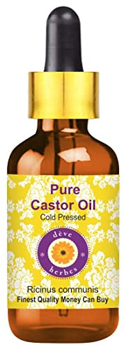 Deve Herbes Pure Castor Oil (Ricinus communis) with Glass Dropper | Cold Pressed | Natural | Undiluted | For Diluting Essential Oils | For Hair, Skin & Massage | Men & Women | 50ml