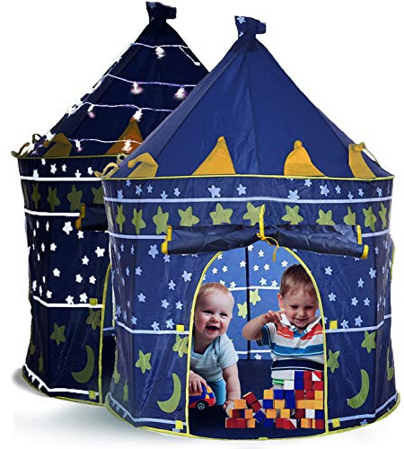 LimitlessFunN Stars & Moon Pop Up Kids Play Tent | Includes Star Lights & Carrying Case |, Children Indoor Castle Playhouse for Boys, Toddlers, 41 D x 41 W x 53 H