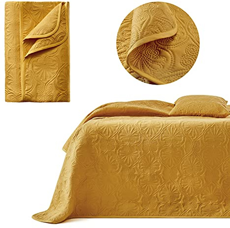 ROOM99 Leila Elegante Tagesdecke in Senf 220 x 240 cm Vielseitige Wohndecke als Bettüberwurf oder Sofaüberwurf Überwurfdecke für Bett und Sofa Steppdecke Stil Ideal als Bedspread