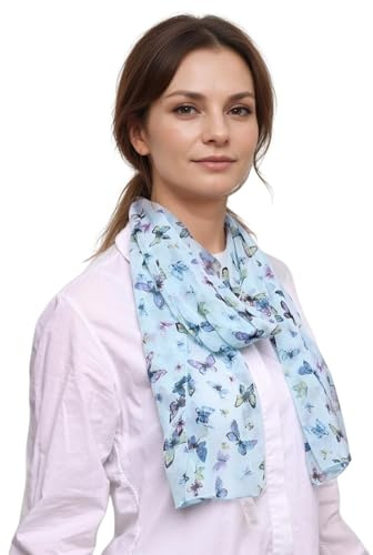 Basic Sense Butterfly chiffon Neck scarf, Blue