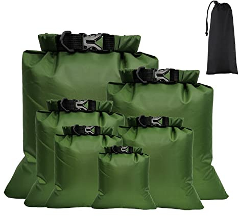 TSLBW 6-Piece Dry Bag Set, Waterproof Dry Bags for Travel, Rafting, Swimming, Snorkeling, Camping, Cycling, Fishing, Kayak Accessories, Green, Modern