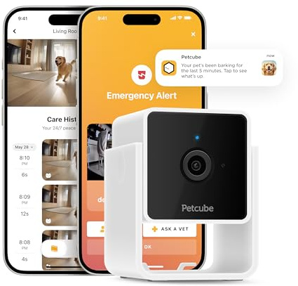 Petcube Cam Indoor Home Security Camera with 1080p HD Video, Two-Way Audio, Motion Detection, and Phone App, Night Vision Wi-Fi Camera for Apartment Security, Video Baby Monitor