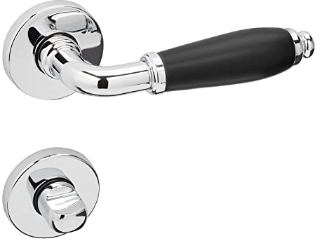 SOTECH Drückergarnitur Chrom poliert Türbeschlag Türgriff schwarz matt Zimmertür Türdrücker Antik Vintage Innentüren Türklinke Bad (WC) - Badezimmer MATTEO Design Türgarnitur mit Schrauben