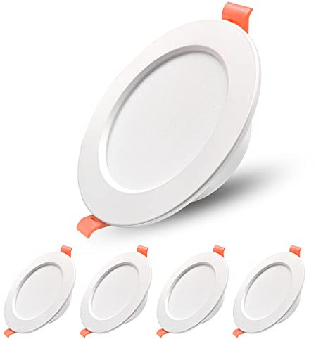 Sweier IP44 Downlight LED Techo Empotrable Ultrafino. 5W Aluminio die-Casting ojo de buey 6000K Frío 480Lúmenes. AC 220-240V. Orificio 70-85mm. Pack 5