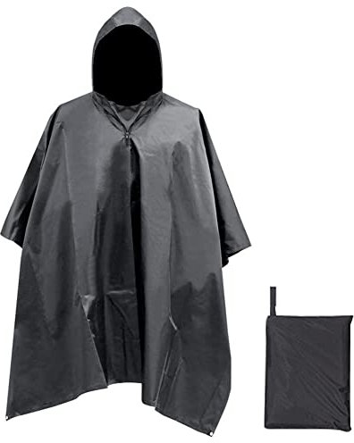 HYCOPROT Regenponcho 3 in 1 Multifunktionaler Wasserdicht Ripstop Wiederverwendbar Regencape, Regenponcho mit kapuze Regenmantel für Jagd, Trekking, Camping, Angeln (Schwarz)