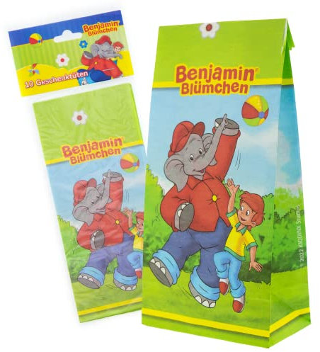 Party Factory `Benjamin Blümchen´ 10 Partytüten inklusive Sticker, 10x20x6cm, bunt, Papiertüten für Mitgebsel, Kindergeburtstag