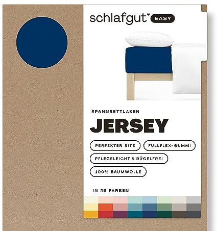 Schlafgut Easy Jersey Spannbettlaken 90x190 bis 100x200 Blue Deep, Spannbetttuch aus 100% Baumwolle