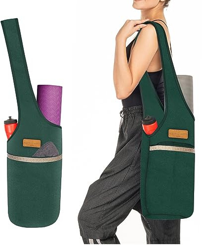 ALLEN & MATE 100% Cotton Canvas Yoga Mat Bag - Shoulder Strap Carrier Large Size Pocket Zipper Storage Yoga Bag Holds More Accessories & Pilates Mats