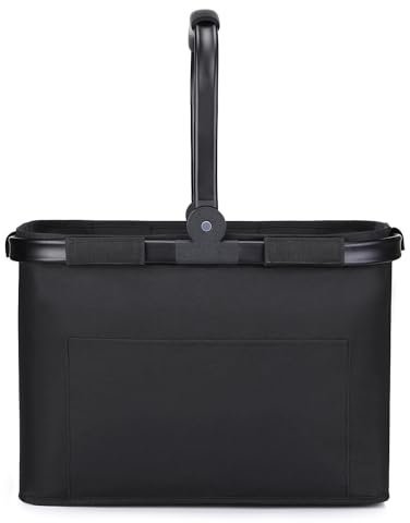 Pynhoklm30 l shoppingkorg, vikbar, stabil, stor bärkorg, picknickkorg, hopfällbar korg, shoppingväska, med aluminiumhandtag, stor shoppingkorg, carrybag