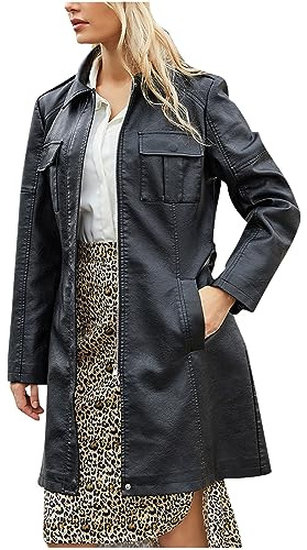 GULASISI Veste en cuir de longueur moyenne pour femme - Trench-coat à col ouvert britannique de mode - Veste d'hiver pour femme en cuir résistant au vent pour l'automne et l'hiver avec ceinture/Taille