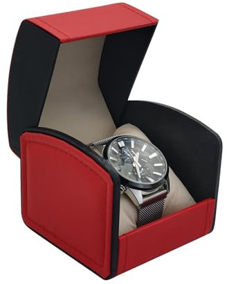WisePoint Scatola Orologi, PU Porta Orologi da Viaggio in Pelle Scatola Porta Orologi con Cuscino Rimovibile, Quadrato Custodia Orologio per la Maggior Parte Degli Orologi e Smart Watch (Rosso)
