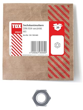 TOX Dadi esagonali M5, zincati, DIN 934, versatili, per il fai da te e l'artigianato, 20 pezzi in confezione di carta richiudibile ed ecologica, 135190665