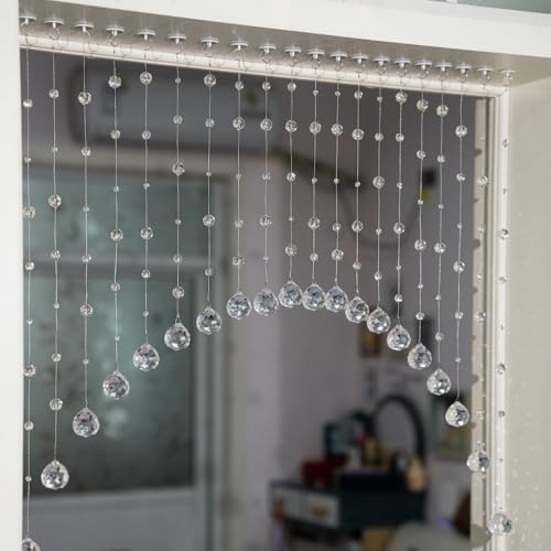 Cortina con cuentas de cristal de 20 cuerdas, cortina de cuerda para puerta arqueada, divisor de habitación para puerta, apto para el hogar, cafetería, dormitorio, restaurante (transparente)