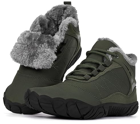 Hi-Y2Kgirls Winter Footwear Barefoot Shoes Women Men Zero Drop Barefoot Hiking Boots Slip On Warm Waterproof Snow Boot Minimalist Wide Toe Ankle Booties Five Finger Hike Shoes Outdoor