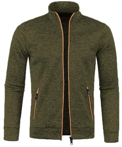 Mens Cardigan Sweaters Outerwear Thick Knitted Zipper Pattern Cardigan Sweater Full Zip Long Sleeve Jacket Jumpers Coat Fleece Warm Winter Sweater Outwear Fleece Lined Winter Coat Army Green
