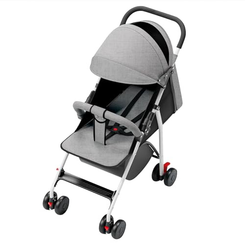 Kinderwagen, leicht und kompakt, von 0 Monaten bis 4 Jahren, maximale Tragfähigkeit von 25 kg, zusammenklappbarer Kinderwagen, neigbare Rückenlehne, automatische Faltung in 1 Schritt, Canopy-C-Grau