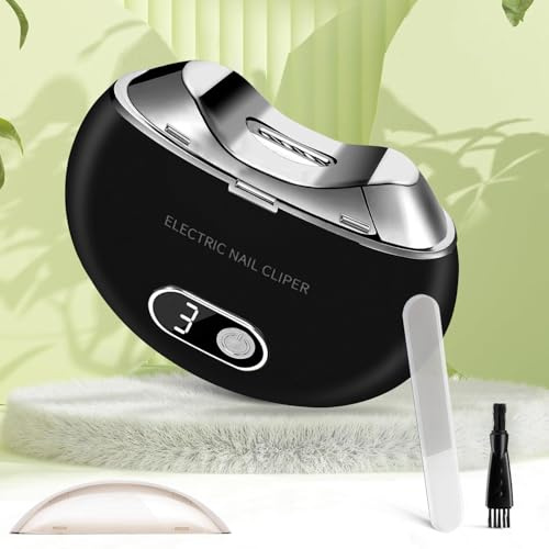 Yibosoar Electric Nail Clipper with Nail File & 3 Speeds, LCD Digital Display,Fingernail Cutter and Nail Scraps Storage Rechargeable Safety Fingernail Trimmer for Baby Seniors and Adult（Dull Black）