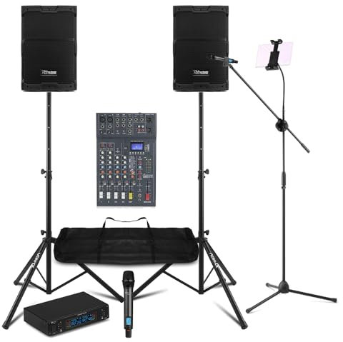 Power Dynamics PDY210A 10 Pro Karaoke System with Bluetooth Mixer, UHF Wireless Mics, 400W Active PA Speakers – Complete Professional Karaoke Setup for Events & Parties