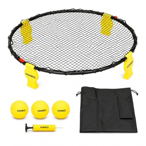 Home It® Roundnet-set | Bounce Ball spel utomhus | Högkvalitativt 360° spikebollset med metallring, ben och 3 bollar | inkl. pump och bärväska för trädgård, park och strand