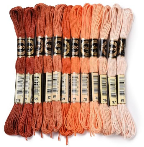 CABODYALS 12 Strang 105 Yards 6 Fädig Buntes Stickgarn Orange Farbverlauf Crewel Freundschaftsarmband Schnur Kreuzstichgarn Garnfaden Für Die Schmuckherstellung Handnähen Nähen Basteln DIY