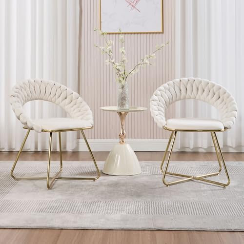 chairus 2er Set Loungesessel Wohnzimmer Samt Armlehnstuhl Sessel Schminkstuhl für Schlafzimmer Modern Polstersessel mit Goldenen Beinen (Beige)