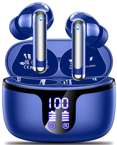 Ecouteurs Bluetooth sans Fil, Monyhigh Casque Bluetooth Sport 5.3 avec 4 ENC Réduction Antibruit Écran LED Oreillette HiFi Mic Son Stéréo 42H Durée Lecture IPX7 Écouteur sans Fil pour iOS Android Bleu