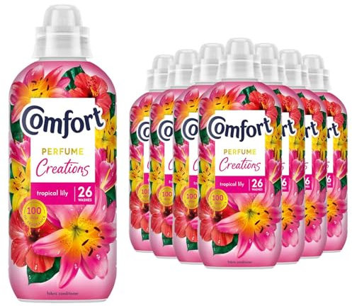 Comfort Tropical Lily Fabric Conditioner 26 Washes 780 ml Perfume Creations Fabric Softener, Lasting Freshness and Softness with Motion-Activated Technology for 100 Days, 8 Pack