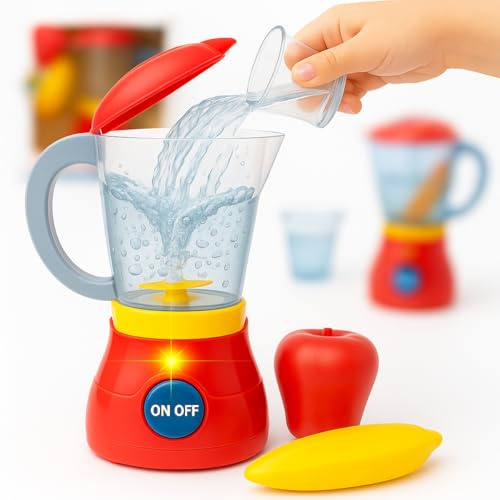 Toyana Toy Juicer Mixer for Kids, Realistic Lights & Sounds Pretend Play Kitchen Appliance with Mug, Smoothie Maker Role Play Toy, Educational Creative Activity Gift Set for Children 3+ Years