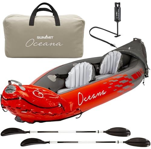 2 Person Inflatable Kayak – Includes Paddles, Pump & Carry Bag – Blow Up 2 Man Double Seater Kayak for Adults - Ideal for Beginners, Sea, Lakes & Rivers – 180kg Capacity – L312cm x W91cm (Red)