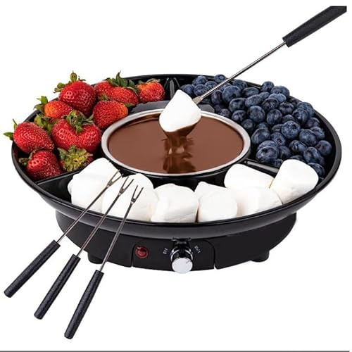 Set elettrico per fonduta di cioccolato – Macchina per fonduta di formaggio e caramelle con 2 forchette da immersione per feste, matrimoni, San Valentino e celebrazioni pasquali – elegante design nero